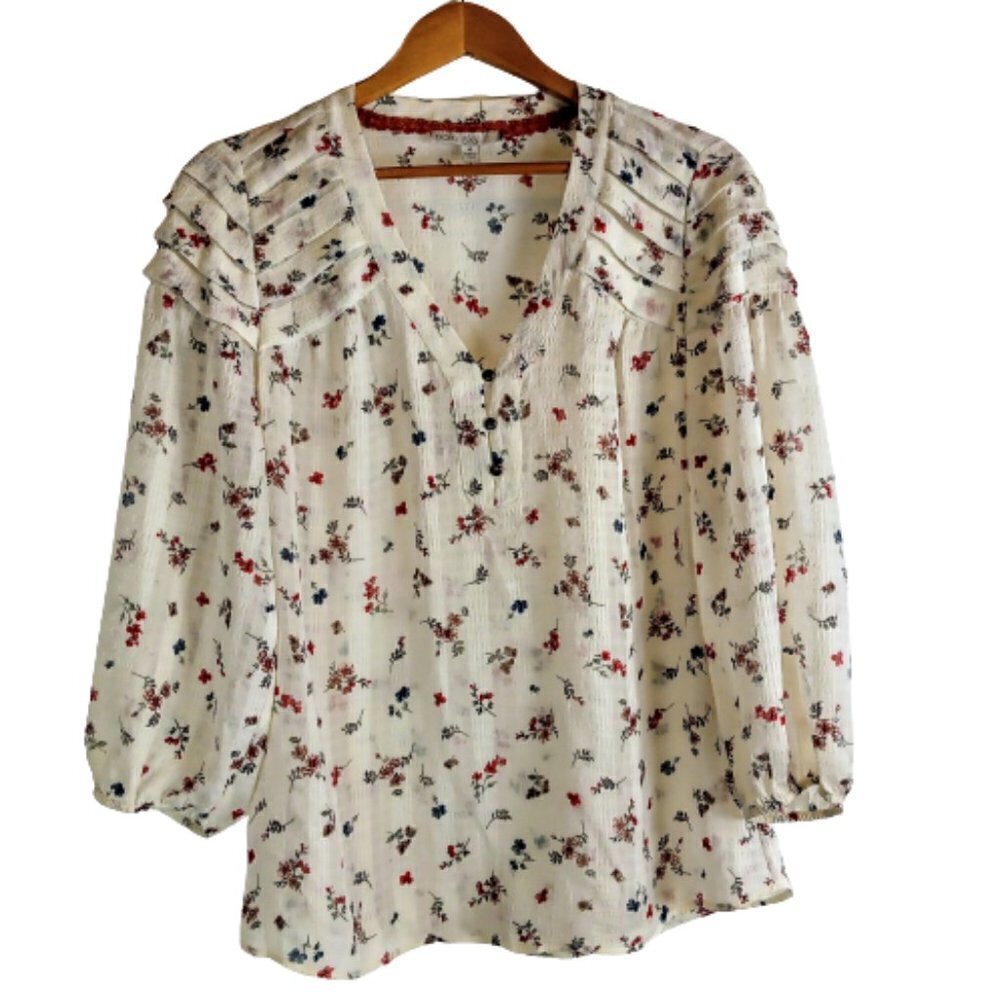 Pale Sky Sheer Seersucker Floral Tunic